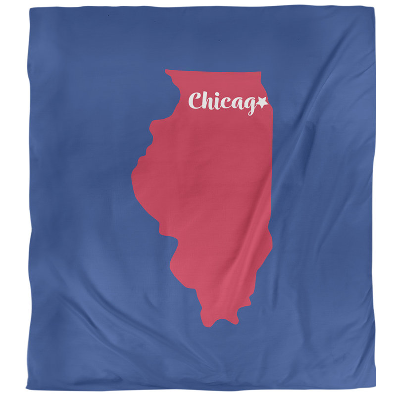 Housse de couette simple chicago Illinois, Housse de couette pour grand lit, Bleu / Rouge, Polyester brossé