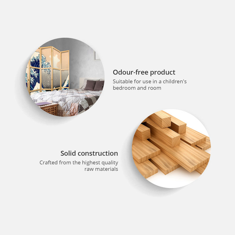 171cm H Solid Wood Folding Room Divider, 171cm H x 225cm W x 1.2cm D, 5