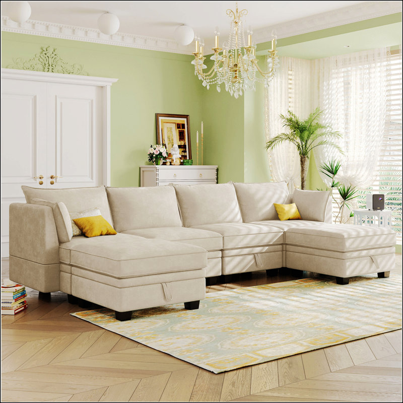 Modern Large U-Shape Modular Sectional Sofa, Beige
