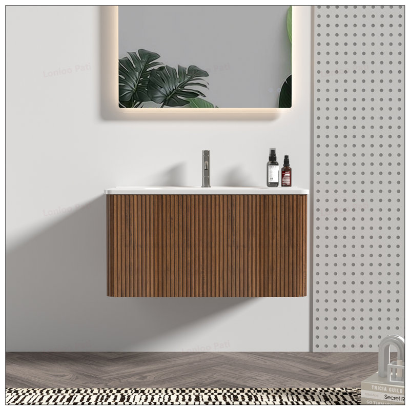 Meuble-lavabo flottant rayé 30 po avec lavabo en céramique