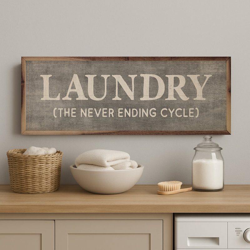 Laundry The Never Ending Cycle, Gray, 4" H x 12" W