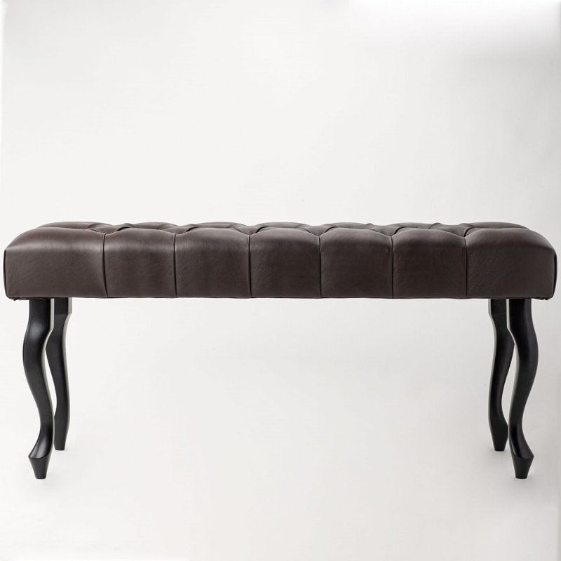 Genuine Leather Upholstered Bench, Dark Brown/Black, 40cm H x 100cm W x 30cm D