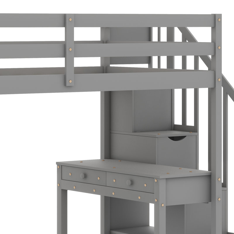 Lit mezzanine avec tiroirs de rangement, Gris