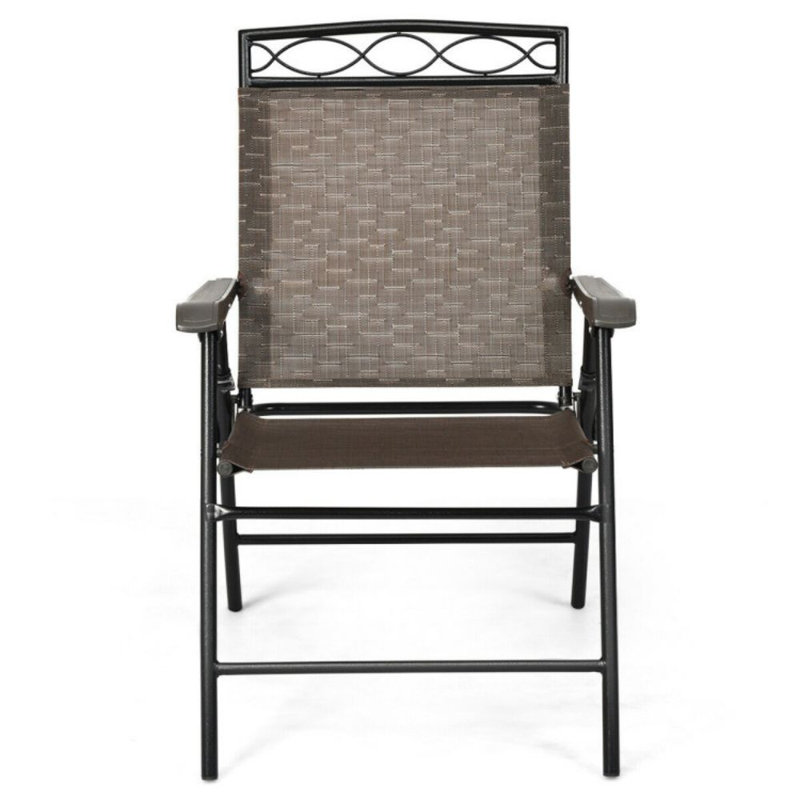 Set Of 2 Patio Folding Chairs Sling Portable Dining Chair Set With Armrest