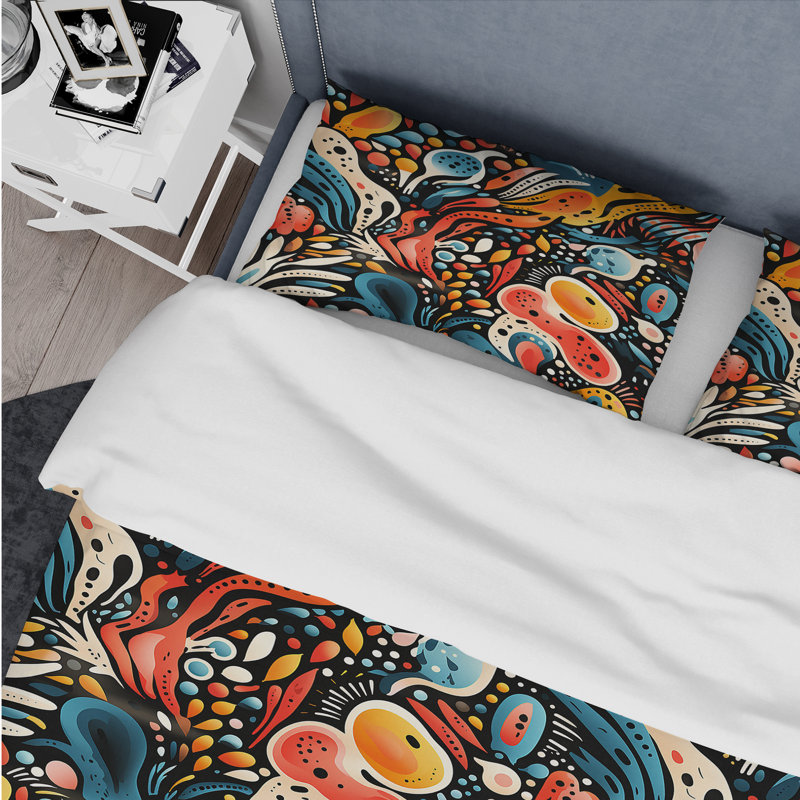 Ensemble de housse de couette Eclectic Multicolor Ink Carnival, Housse de couette pour grand lit et 2 taies décor