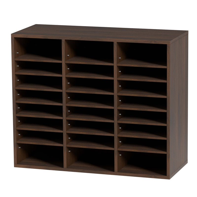 Literature Organizers, 24 Compartments Office Mailbox With Adjustable Shelves, Wood Literature Sorter 29X12x24.4 Inches For Office, Home, Classroom, Mailrooms Organization, EPA Certified, Brown