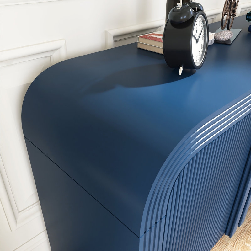 Armoire de rangement en bois à motif de vagues de 63 po avec tablette réglable, Bleu