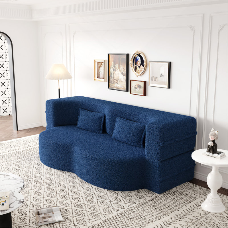 Modern Floor With 2 Pillows Sofa, Blue