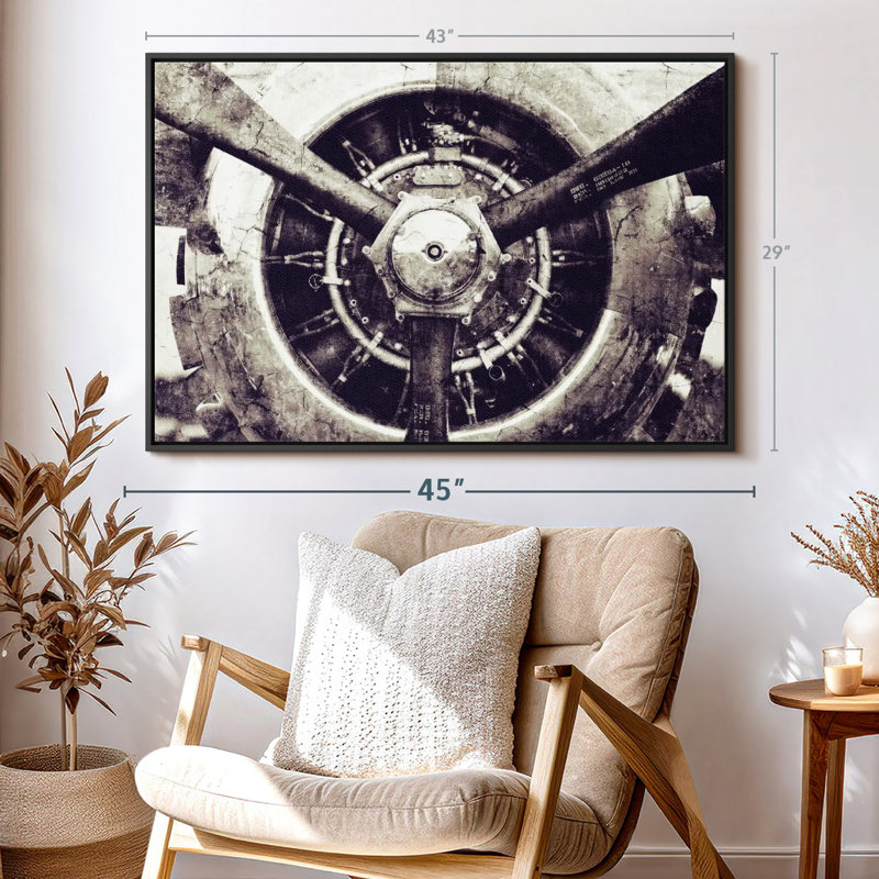 Impression sur toile rétro d'hélice d'avion, H 29 po x l 43 po