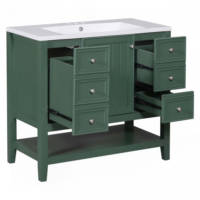 36" Bathroom Vanity with Ceramic Sink, Green