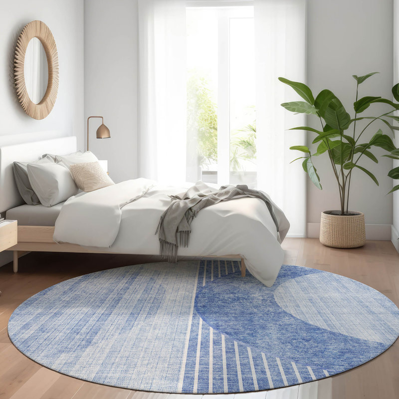 Washable Striped Indoor / Outdoor Rug, Round 8'