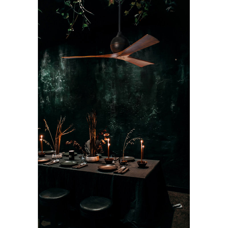 60" Irene Paddle 3 Blade Ceiling Fan, Walnut Tone, 60", Matte Black