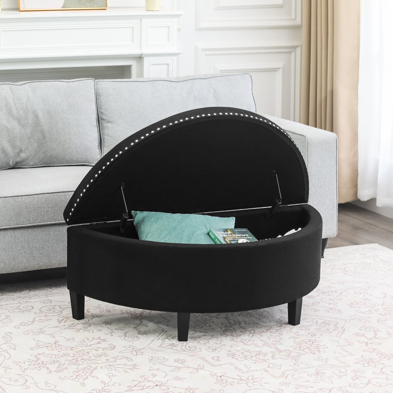 Banc de rangement rembourré Roxann, Mélange de lin noir