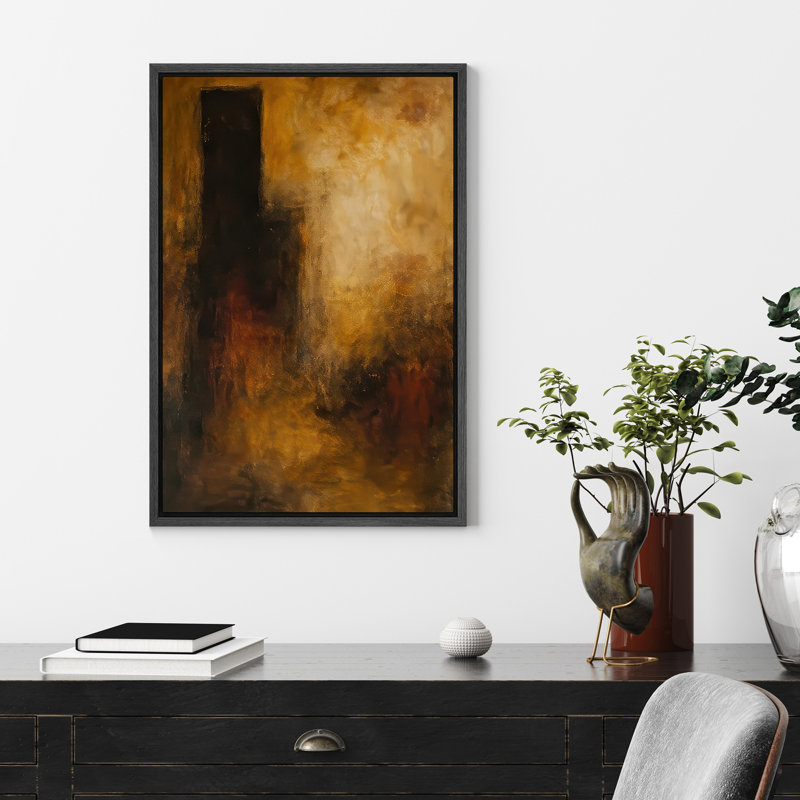 Framed Canvas Wall Art Neutral Abstract Print for Living Room Decor, Black, 24" H x 16" W, Floater Frame