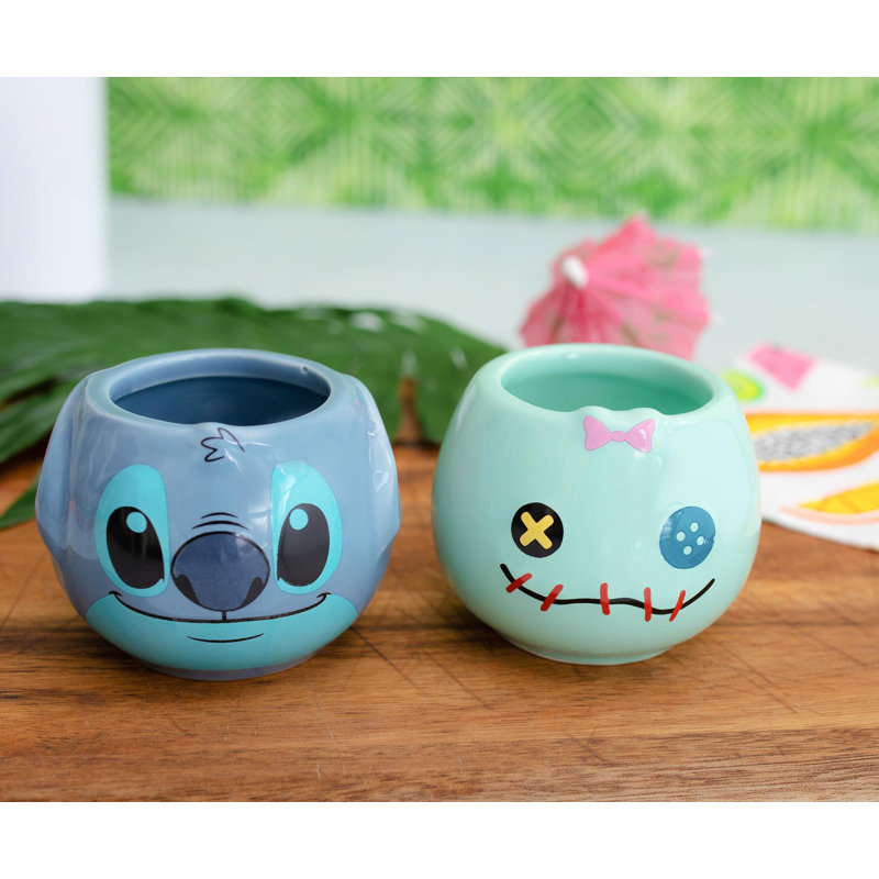 Mini tasses en céramique sculptées Disney Lilo & Stitch Scrump And Stitch | Ensemble de 2