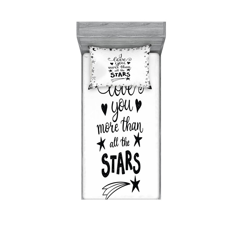 Drap-housse et coussin décoratif Ambesonne I Love You, gris anthracite blanc