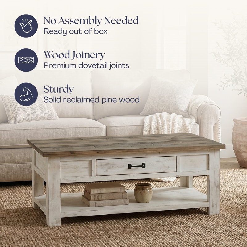 Laneta 47" Wide Solid Wood Coffee Table