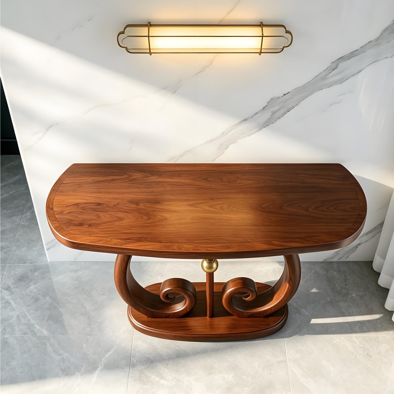 Console en bois de style médiéval, 35.4" H x 62.9" W x 15.7" D