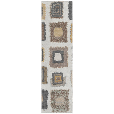 Machine Washable Indoor/Outdoor Xhevrie Ivory Rug