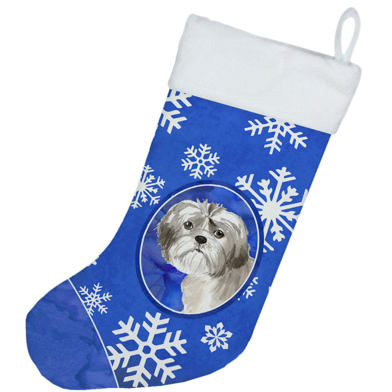 Chaussette de noël winter flocons de noël, Chiot shih tzu