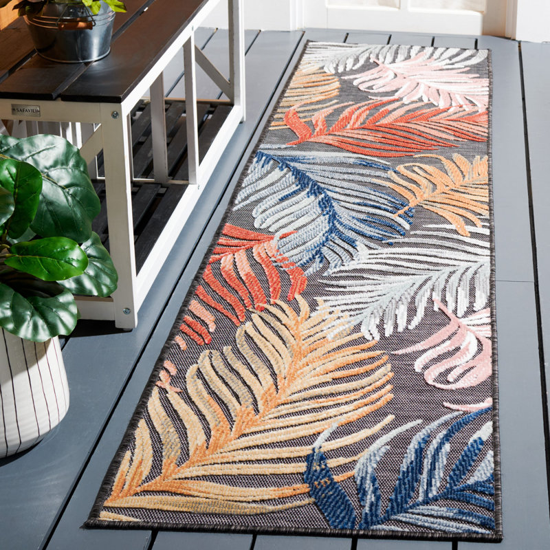 Swampscott Floral Black/Rust Indoor / Outdoor Area Indoor/Outdoor Area Rug, Runner 2' x 9'