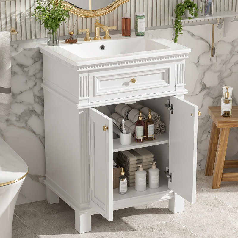 Meuble-lavabo de 24 po avec plateau en céramique Elegance, Blanc