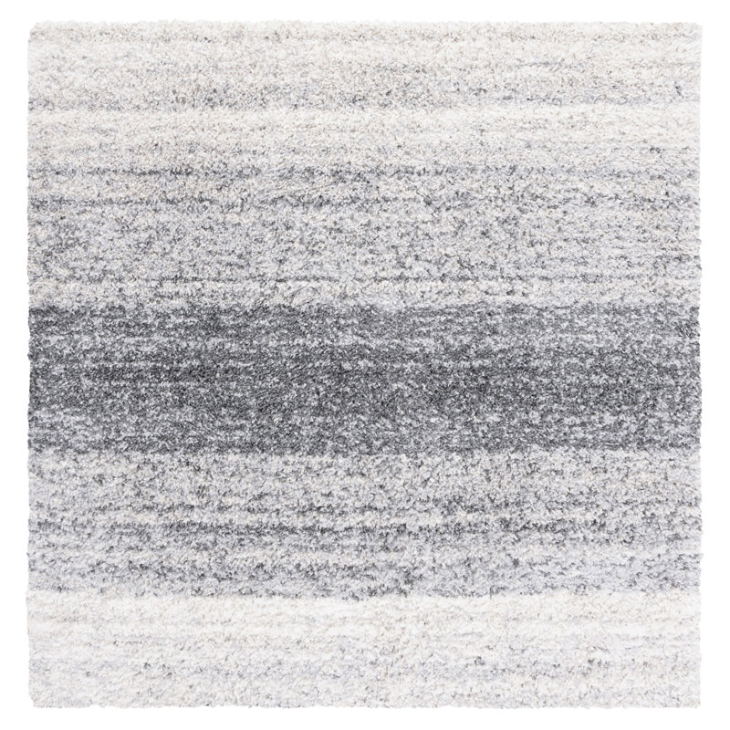 Tapis gris / ivoire à motif abstrait Mena, Carré 6 pi 7 po