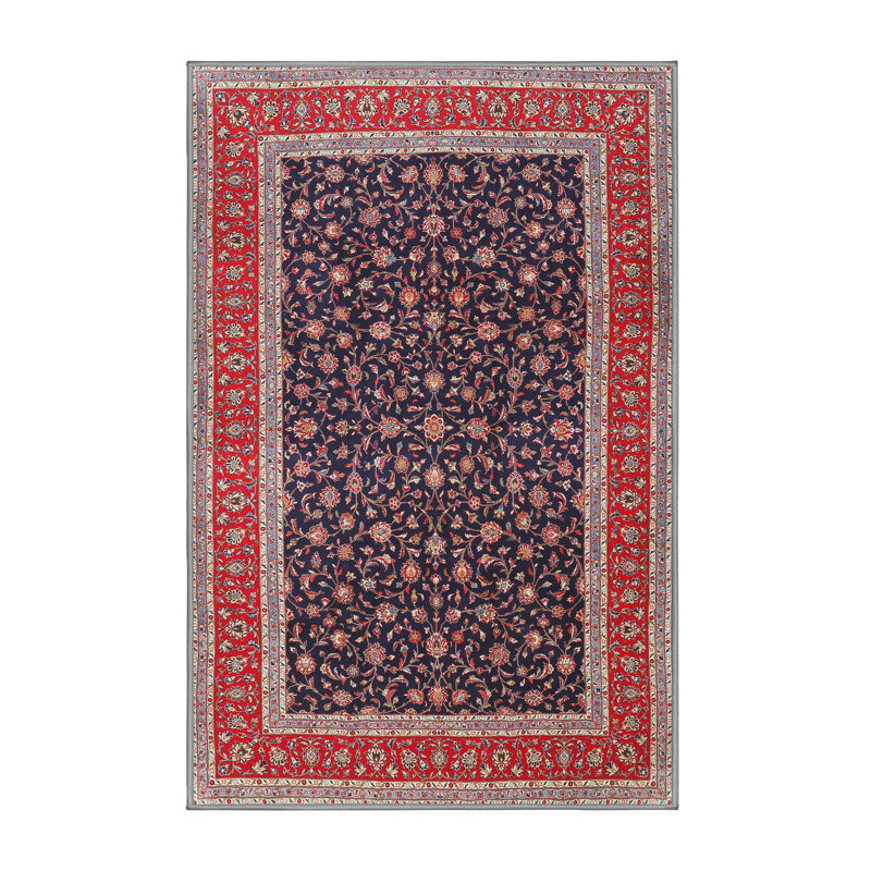 Tapis rouge/beige/noir traditionnel, Rectangle 2 pi x 5 pi