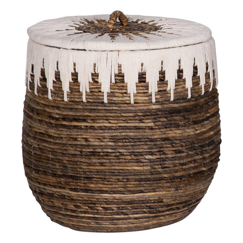 Handwoven Banana Leaf and Cotton Round Storage Baskets, Set of 2