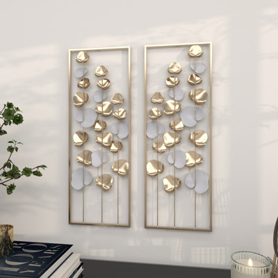 Décoration murale grande feuille découpée en métal doré avec cadre doré l 12 po, H 34 po