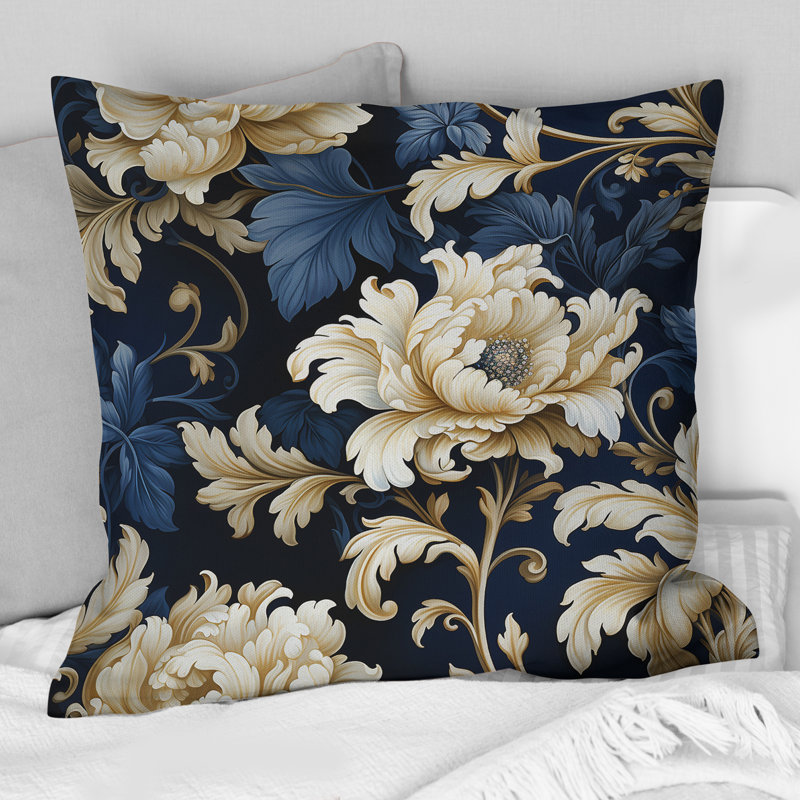 Coussin décoratif à motif floral de pivoines bleues, H 18 po x l 18 po
