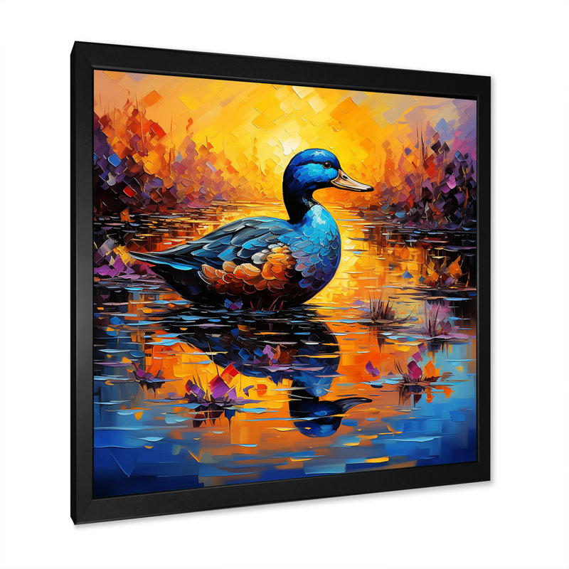 «Duck Morning Quack Lake I», art mural animal de canard, Cadre simple noir, H 16 po x l 16 po x P 1 po