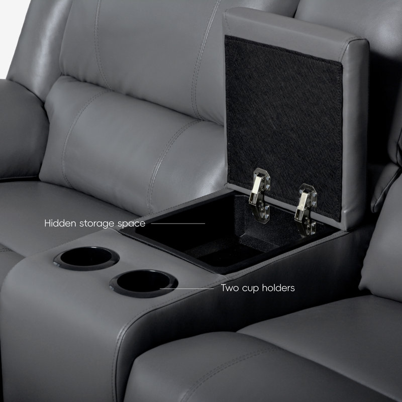 6-piece Faux Leather Reclining Sectional Sofa with Storage Console & Cup Holders, Gray Faux Leather
