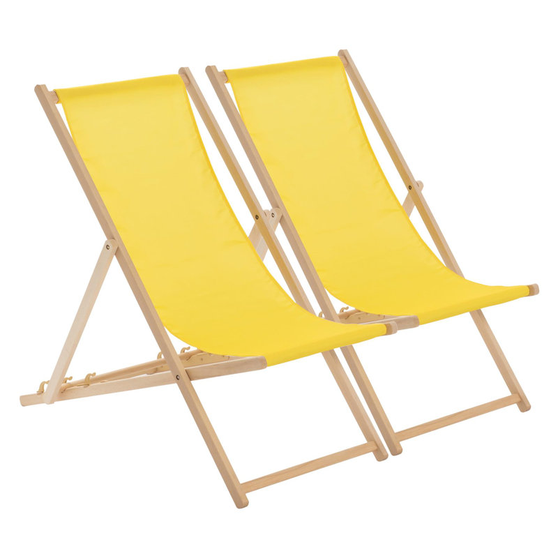 Harbour Housewares - Folding Wooden Deck Chairs, Yellow