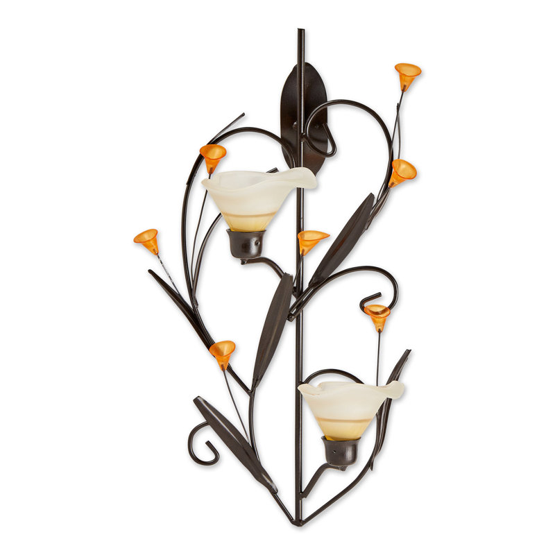 Amber Lilies Candle Wall Sconce | Ornate Floral Metal Accent