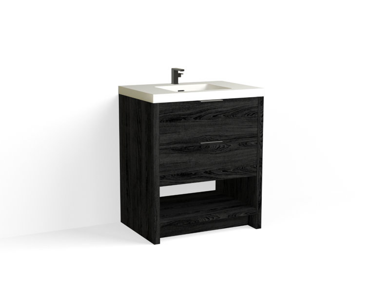 Vue 30" W Freestanding Single Bathroom Vanity, Matte White/Single, Matte Black, Charred