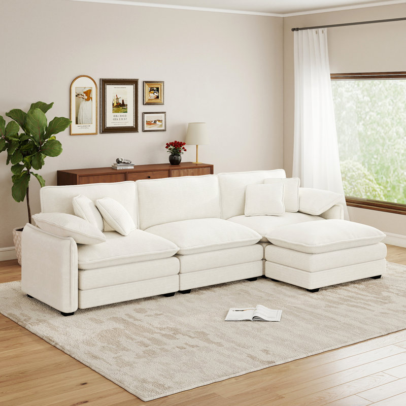 Ensemble de salon, canapé en L, canapé en velours côtelé, pour le salon, Beige Corduroy, 33.8" H x 115.3" W x 57" D