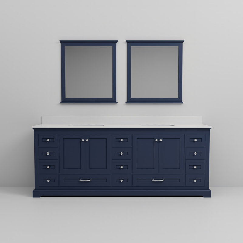 Duke l 84 po x P 22 po. Double meuble-lavabo et miroirs, Marine, Marbre de Carrare blanc
