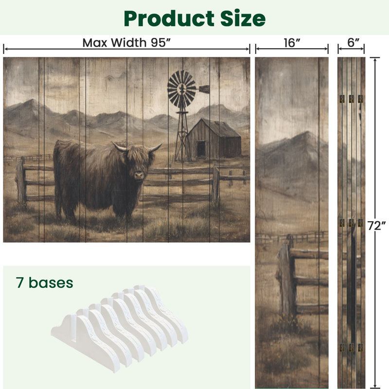 Paravent rustique 6 panneaux paravent Royal Highland Cow, 6, H 71 po x l 96 po x P 1 po