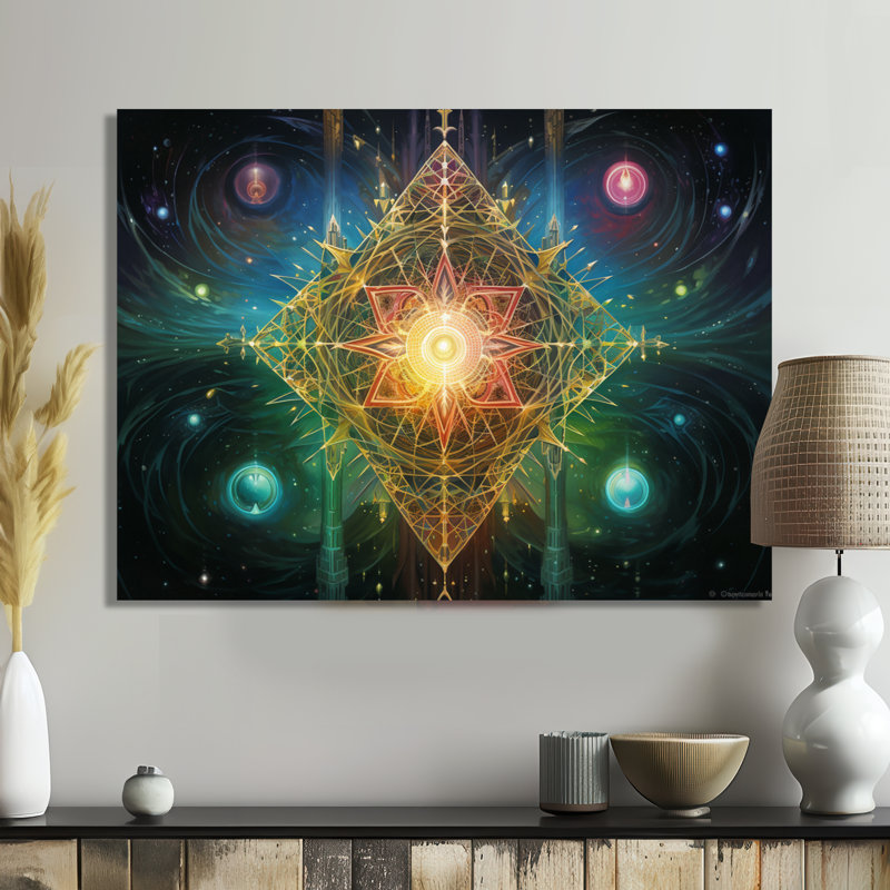 Art mural Galactic Sacred Star - Boho Mandala, Toile tendue, H 34 po x l 44 po x P 1,5 po