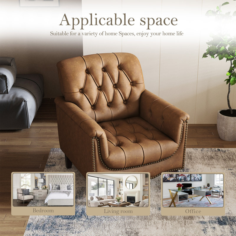 Edvardas 80Cm Wide Tufted Armchair, Camel Faux Leather