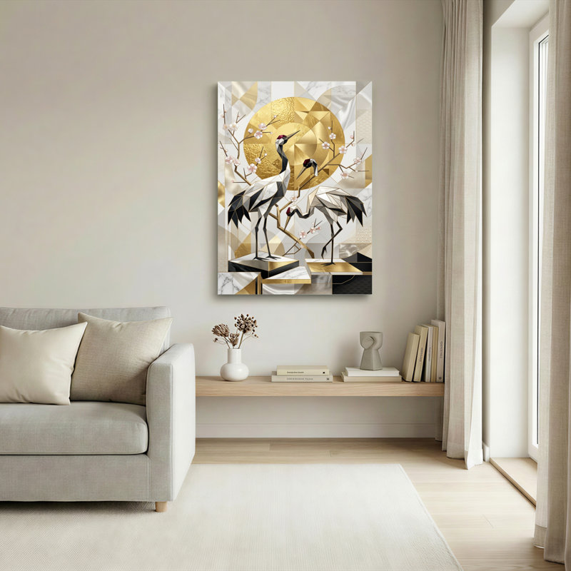 Grues géométriques, reproduction d'art sur toile, ensemble de 1, 36"H x 24"W, Toile tendue