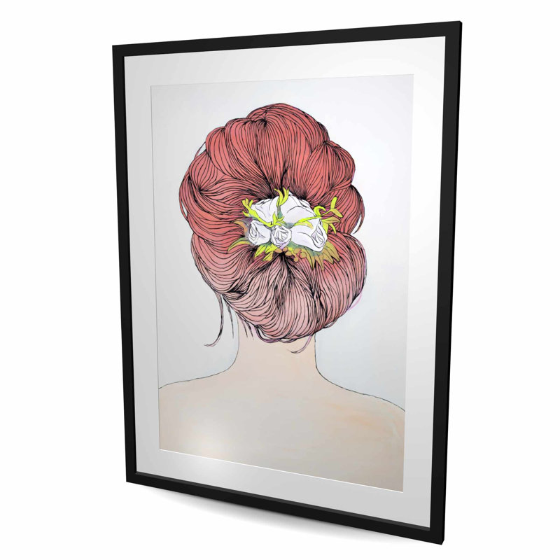 «Lady with Flowers in Her Hair», reproduction d'art encadrée, H 48 po x l 36 po, Noir
