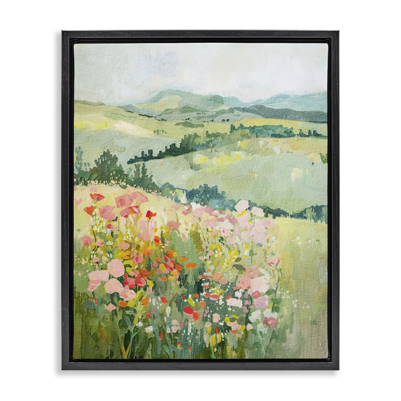  «Soft Flowers Meadow Floater», art mural sur toile par RileyB, H 21 po x l 17 po, Cadre flottant noir de jais