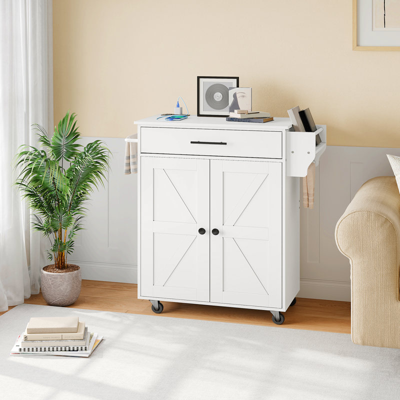 Laimondas 34.3" Kitchen Island with Storage and Power Outlet, White