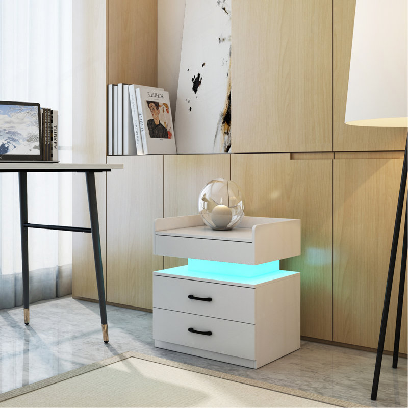 1 ensemble de table de chevet avec bande de lumière DEL réglable, 2 tiroirs, grand espace de rangement, convient pour une table de chevet, une table basse, un canapé, une table d'appoint ou une table de bout pour bureau