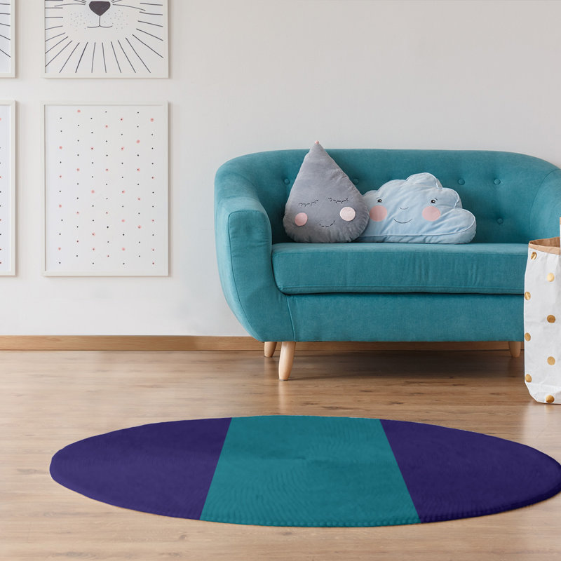Tapis mauve foncé/bleu foncé rayé, Rond 5 pi