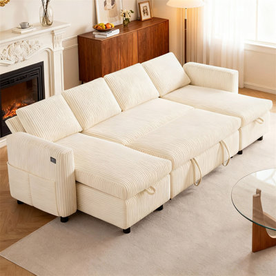 105" Pull Out Sofa Bed Sectional Sleeper Sofa With Storage,Pullout Modular Sectional Couches For Living Room, U Shaped Convertible Couch Bed For Apartment