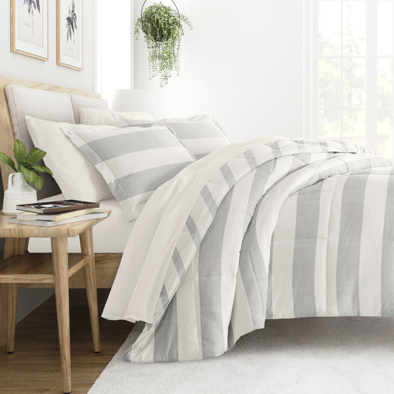 Twin Gray Textured Stripe Microfiber Bed in a Bag Set