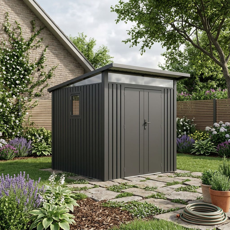 Abri de jardin en métal robuste et résistant au vent, modèle Penguin Arvada, 2,25 m x 2,50 m (7,4 pi x 8,2 pi) - Gris foncé
